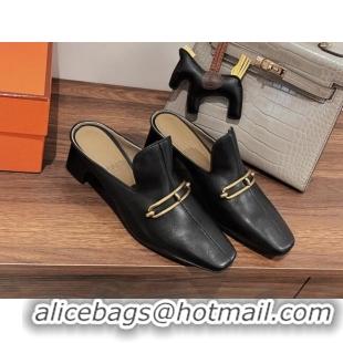 Grade Quality Hermes Eloise Swift Leather Heel Mules 5cm Black 062238