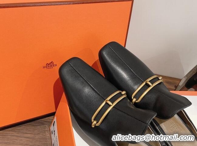 Grade Quality Hermes Eloise Swift Leather Heel Mules 5cm Black 062238