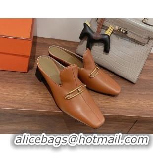 Low Price Hermes Eloise Swift Leather Heel Mules 5cm Brown 062239