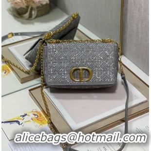 Buy Fashionable MEDIUM DIOR CARO BAG Macrocannage Tweed Embroidery M9242 gray