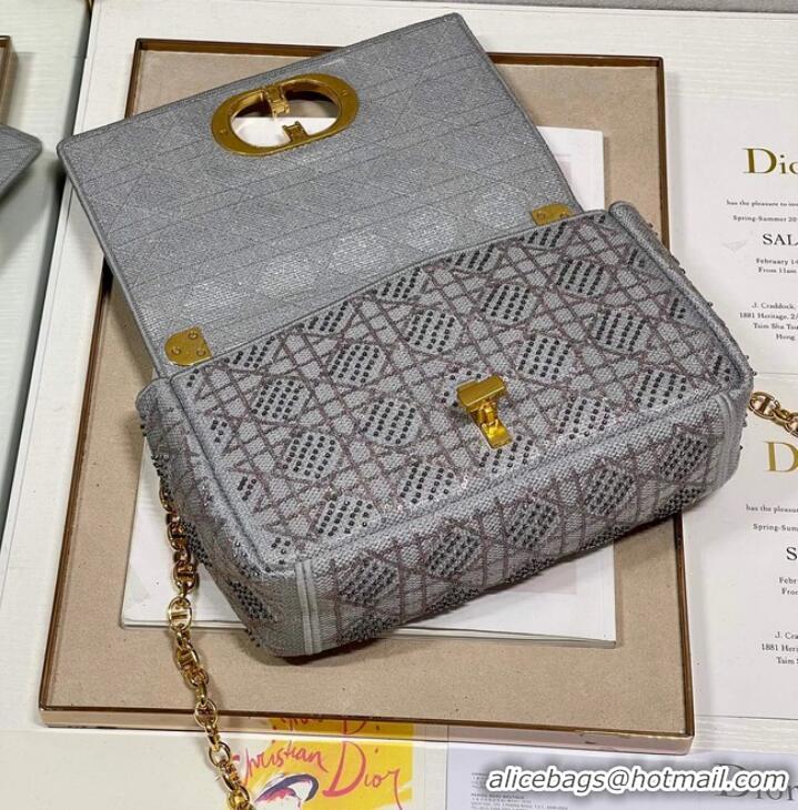 Buy Fashionable MEDIUM DIOR CARO BAG Macrocannage Tweed Embroidery M9242 gray