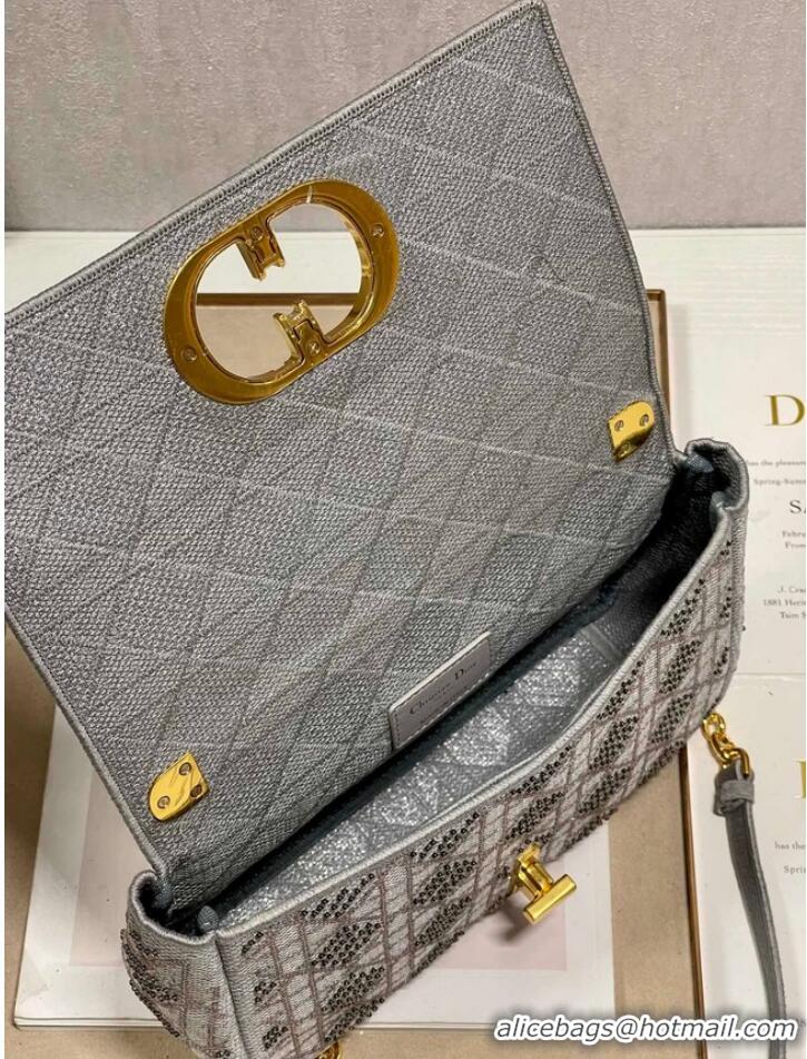 Buy Fashionable MEDIUM DIOR CARO BAG Macrocannage Tweed Embroidery M9242 gray