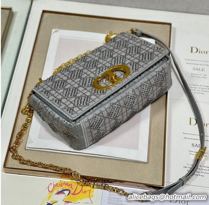 Buy Fashionable MEDIUM DIOR CARO BAG Macrocannage Tweed Embroidery M9242 gray