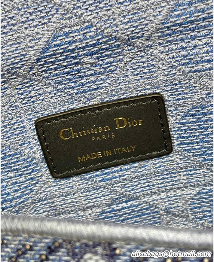 Unique Grade SMALL DIOR CARO BAG Macrocannage Tweed Embroidery M9241 BLUE