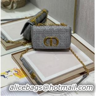 Pretty Style SMALL DIOR CARO BAG Macrocannage Tweed Embroidery M9241 GRAY