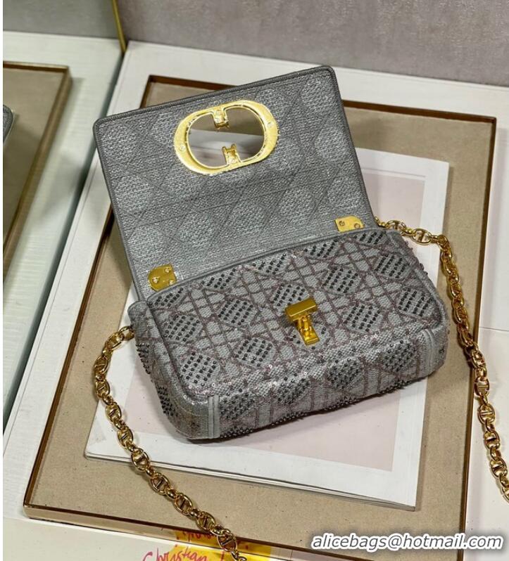 Pretty Style SMALL DIOR CARO BAG Macrocannage Tweed Embroidery M9241 GRAY