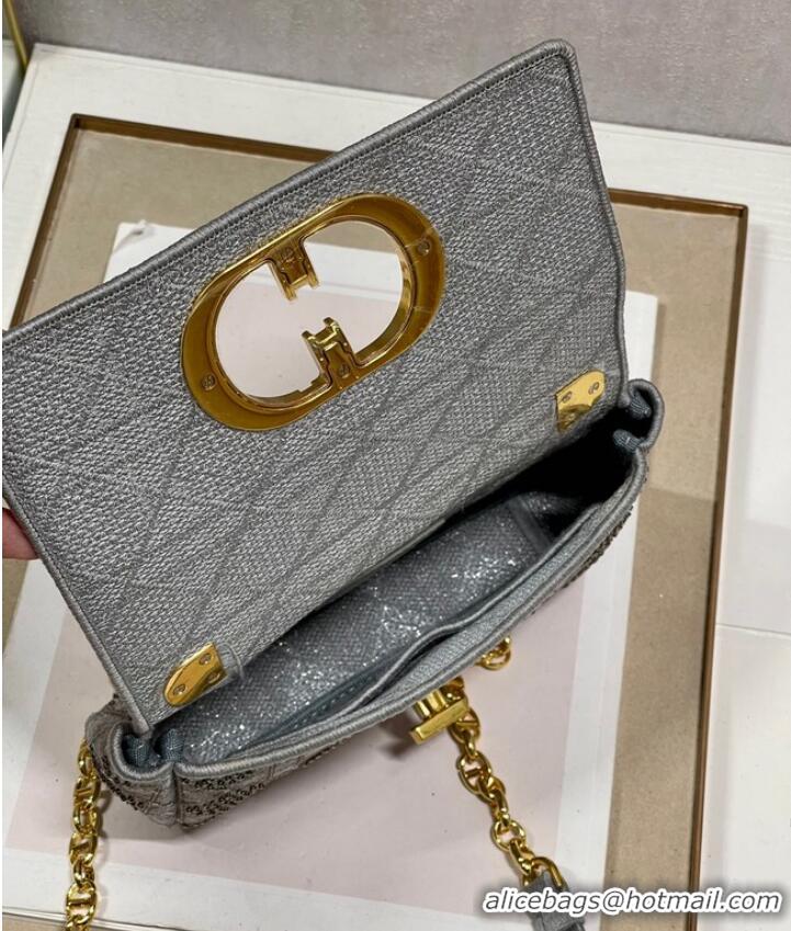 Pretty Style SMALL DIOR CARO BAG Macrocannage Tweed Embroidery M9241 GRAY