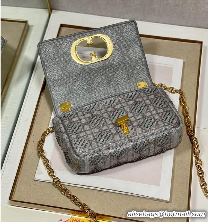 Pretty Style SMALL DIOR CARO BAG Macrocannage Tweed Embroidery M9241 GRAY