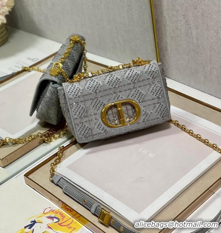 Pretty Style SMALL DIOR CARO BAG Macrocannage Tweed Embroidery M9241 GRAY