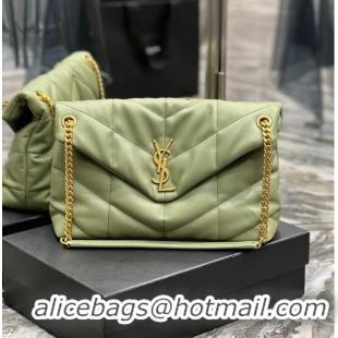 Inexpensive Yves Saint Laurent LOULOU PUFFER MEDIUM BAG IN QUILTED CRINKLED MATTE LEATHER Y577475 LIGHT GREEN