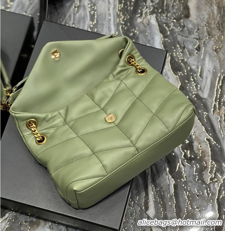 Inexpensive Yves Saint Laurent LOULOU PUFFER MEDIUM BAG IN QUILTED CRINKLED MATTE LEATHER Y577475 LIGHT GREEN