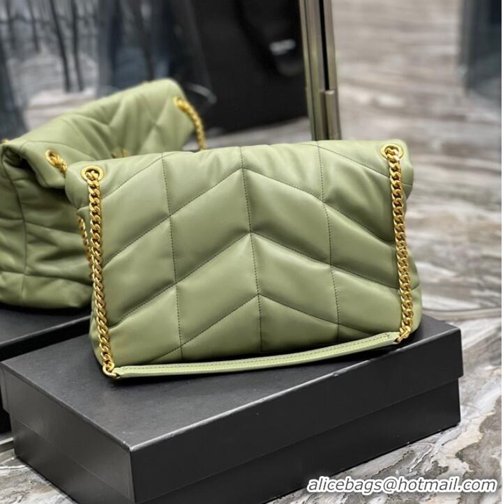 Inexpensive Yves Saint Laurent LOULOU PUFFER MEDIUM BAG IN QUILTED CRINKLED MATTE LEATHER Y577475 LIGHT GREEN