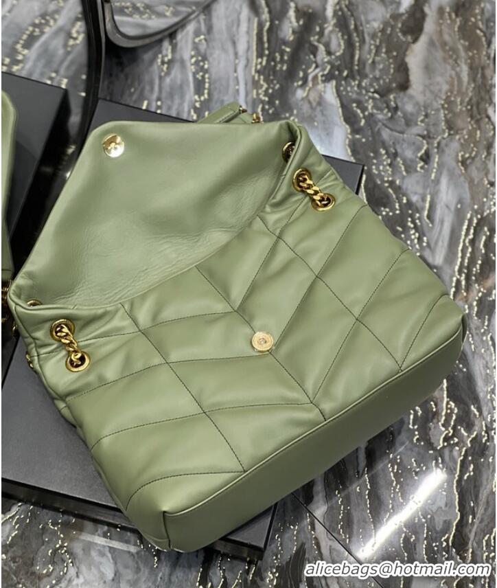 Inexpensive Yves Saint Laurent LOULOU PUFFER MEDIUM BAG IN QUILTED CRINKLED MATTE LEATHER Y577475 LIGHT GREEN