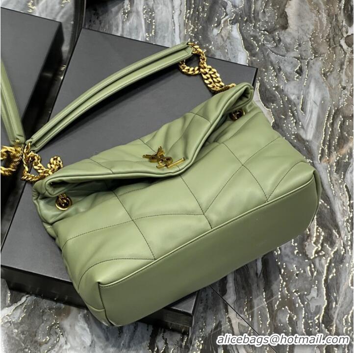 Inexpensive Yves Saint Laurent LOULOU PUFFER MEDIUM BAG IN QUILTED CRINKLED MATTE LEATHER Y577475 LIGHT GREEN