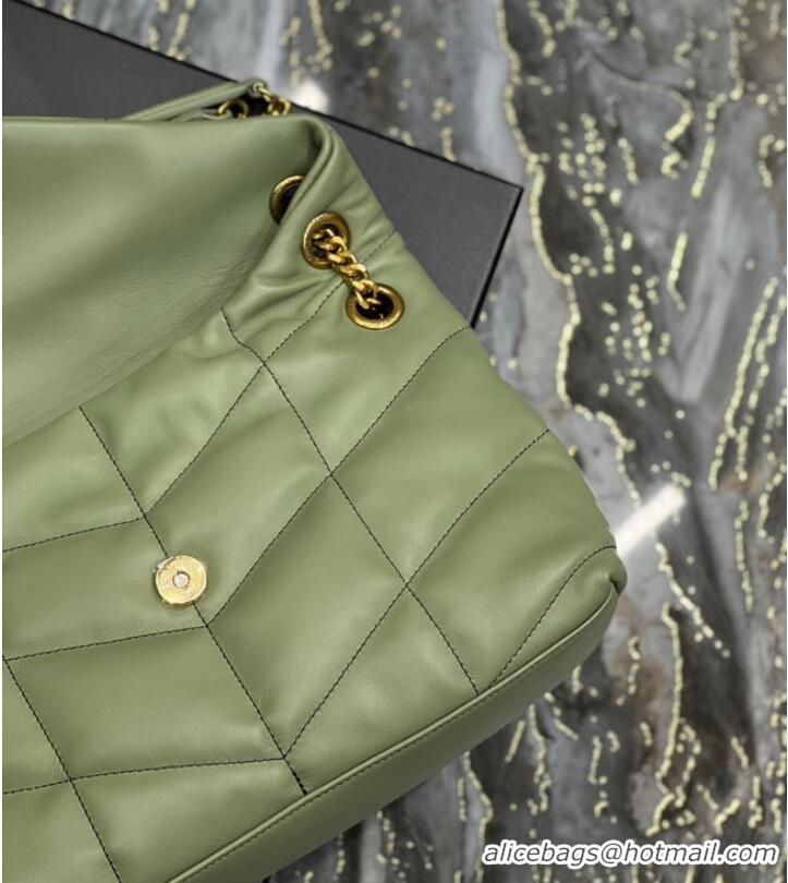 Inexpensive Yves Saint Laurent LOULOU PUFFER MEDIUM BAG IN QUILTED CRINKLED MATTE LEATHER Y577475 LIGHT GREEN