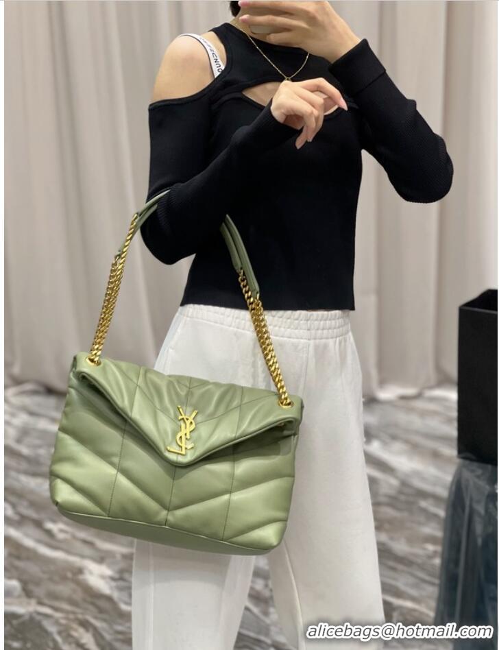 Inexpensive Yves Saint Laurent LOULOU PUFFER MEDIUM BAG IN QUILTED CRINKLED MATTE LEATHER Y577475 LIGHT GREEN