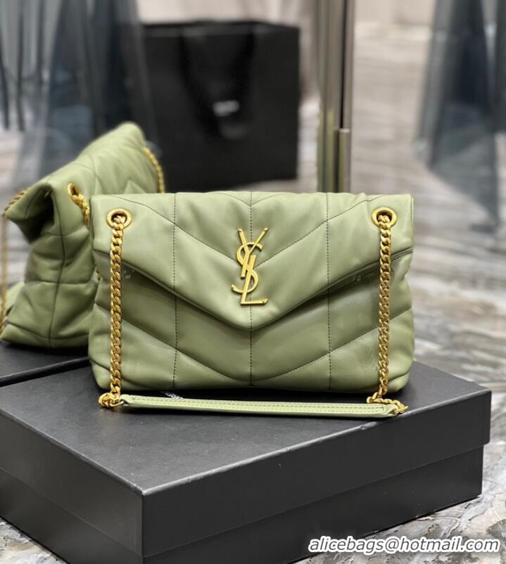 Inexpensive Yves Saint Laurent LOULOU PUFFER MEDIUM BAG IN QUILTED CRINKLED MATTE LEATHER Y577475 LIGHT GREEN