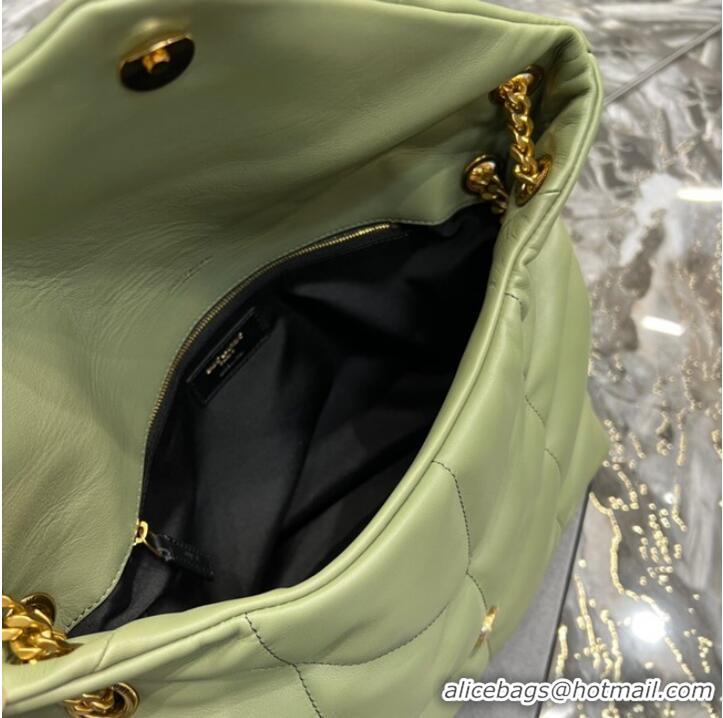 Inexpensive Yves Saint Laurent LOULOU PUFFER MEDIUM BAG IN QUILTED CRINKLED MATTE LEATHER Y577475 LIGHT GREEN