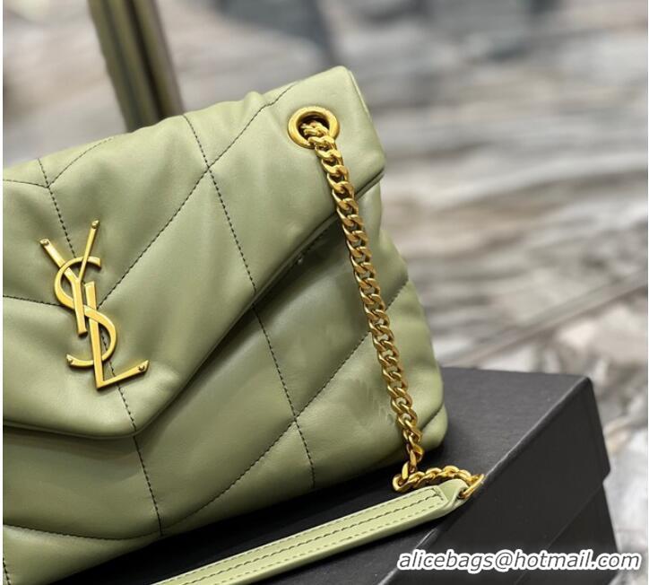 Inexpensive Yves Saint Laurent LOULOU PUFFER MEDIUM BAG IN QUILTED CRINKLED MATTE LEATHER Y577475 LIGHT GREEN