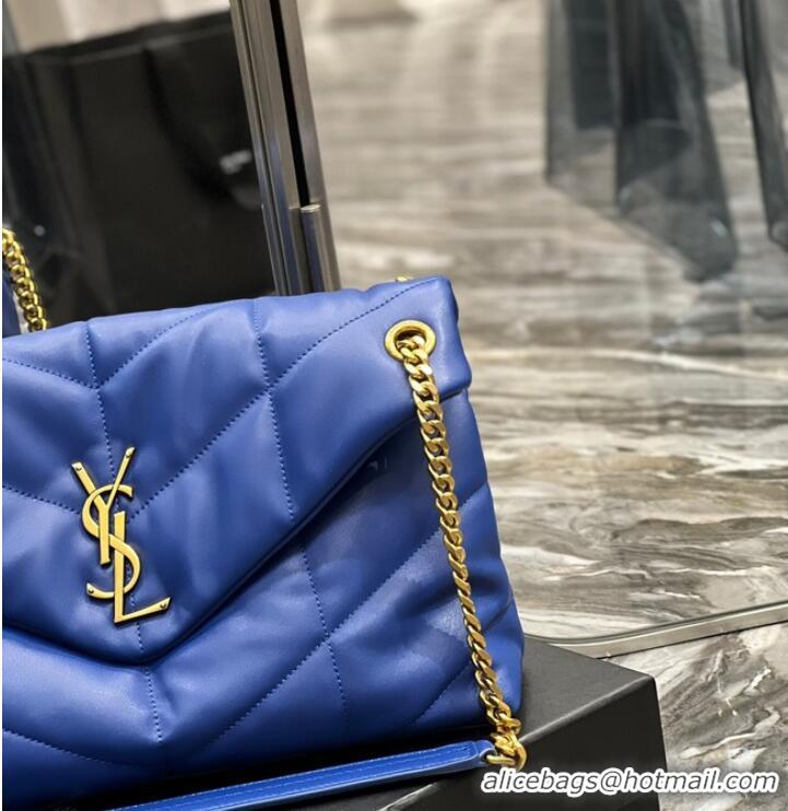 Discount Yves Saint Laurent LOULOU PUFFER MEDIUM BAG IN QUILTED CRINKLED MATTE LEATHER Y577475 Electro optic blue