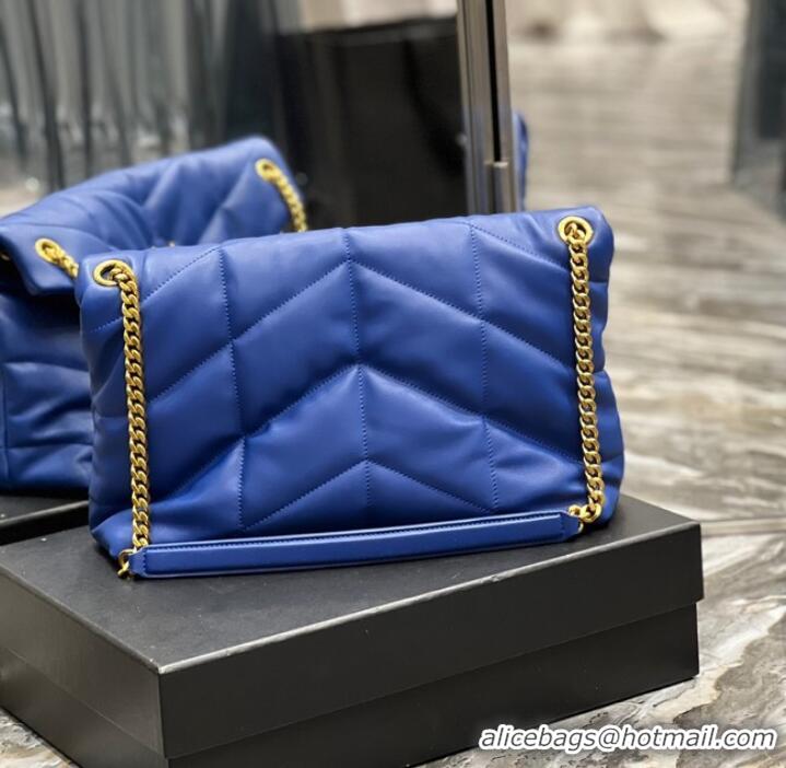 Discount Yves Saint Laurent LOULOU PUFFER MEDIUM BAG IN QUILTED CRINKLED MATTE LEATHER Y577475 Electro optic blue