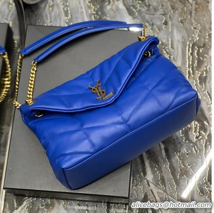 Discount Yves Saint Laurent LOULOU PUFFER MEDIUM BAG IN QUILTED CRINKLED MATTE LEATHER Y577475 Electro optic blue