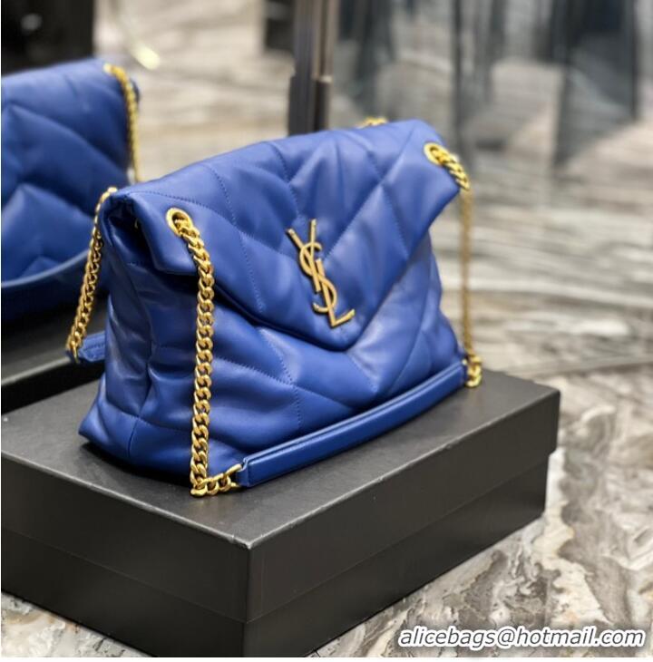 Discount Yves Saint Laurent LOULOU PUFFER MEDIUM BAG IN QUILTED CRINKLED MATTE LEATHER Y577475 Electro optic blue