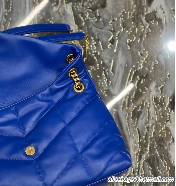 Discount Yves Saint Laurent LOULOU PUFFER MEDIUM BAG IN QUILTED CRINKLED MATTE LEATHER Y577475 Electro optic blue