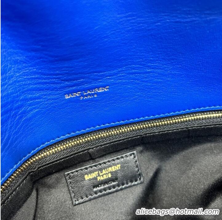 Discount Yves Saint Laurent LOULOU PUFFER MEDIUM BAG IN QUILTED CRINKLED MATTE LEATHER Y577475 Electro optic blue