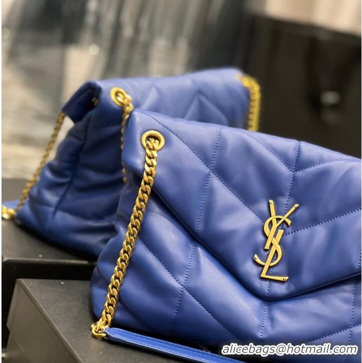 Discount Yves Saint Laurent LOULOU PUFFER MEDIUM BAG IN QUILTED CRINKLED MATTE LEATHER Y577475 Electro optic blue