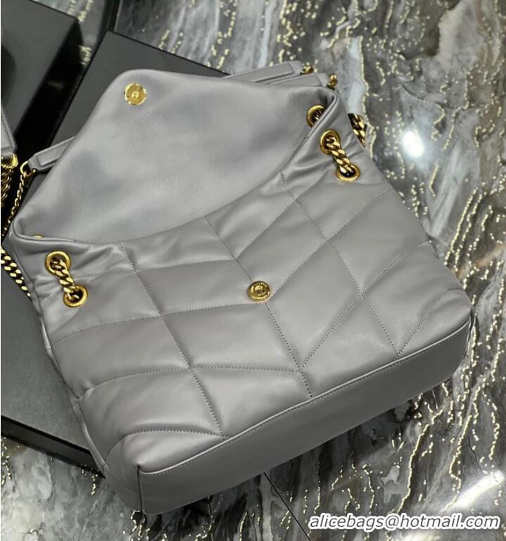 Promotional Yves Saint Laurent LOULOU PUFFER MEDIUM BAG IN QUILTED CRINKLED MATTE LEATHER Y577475 gray