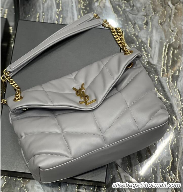 Promotional Yves Saint Laurent LOULOU PUFFER MEDIUM BAG IN QUILTED CRINKLED MATTE LEATHER Y577475 gray