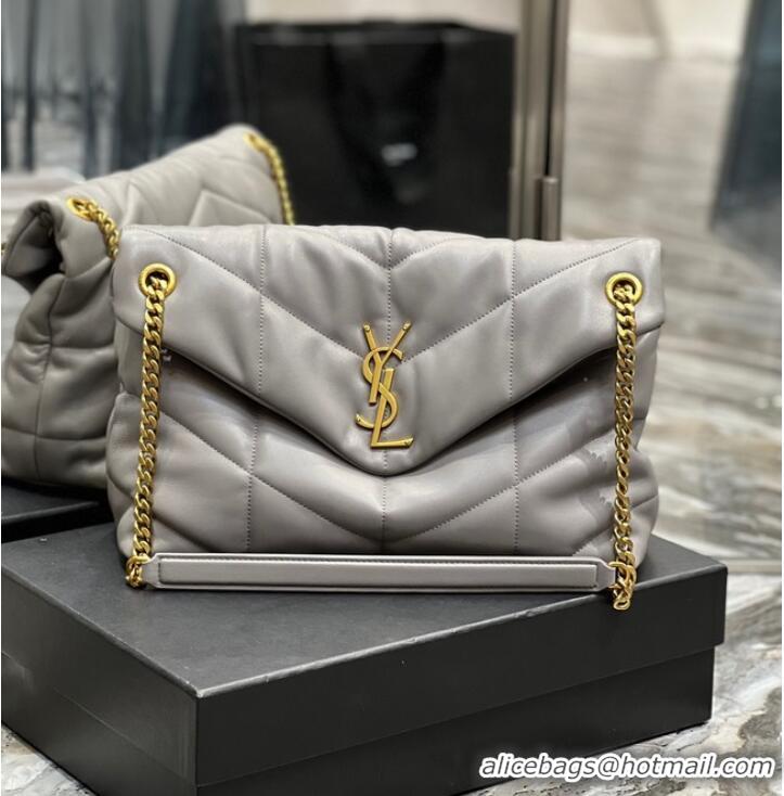 Promotional Yves Saint Laurent LOULOU PUFFER MEDIUM BAG IN QUILTED CRINKLED MATTE LEATHER Y577475 gray