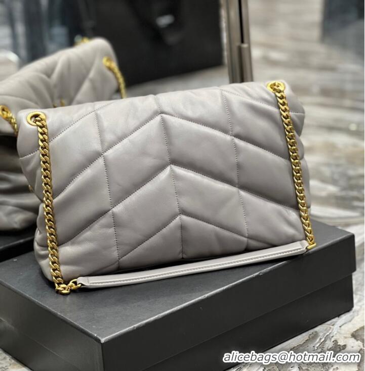 Promotional Yves Saint Laurent LOULOU PUFFER MEDIUM BAG IN QUILTED CRINKLED MATTE LEATHER Y577475 gray