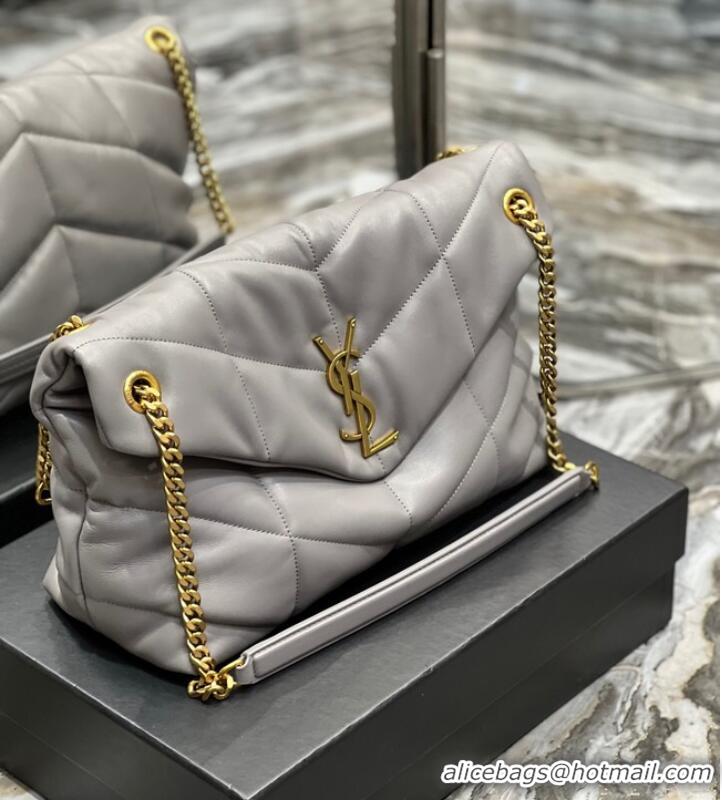 Promotional Yves Saint Laurent LOULOU PUFFER MEDIUM BAG IN QUILTED CRINKLED MATTE LEATHER Y577475 gray