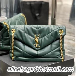 New Design Yves Saint Laurent LOULOU PUFFER MEDIUM BAG IN QUILTED CRINKLED MATTE LEATHER Y577475 blackish green