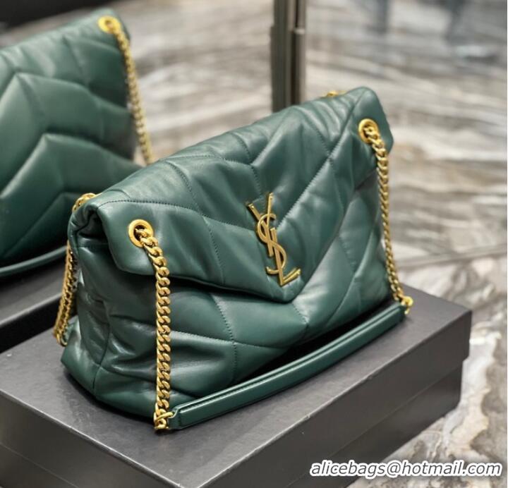 New Design Yves Saint Laurent LOULOU PUFFER MEDIUM BAG IN QUILTED CRINKLED MATTE LEATHER Y577475 blackish green