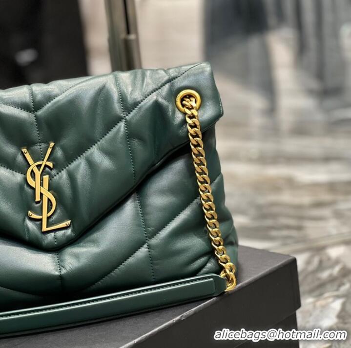 New Design Yves Saint Laurent LOULOU PUFFER MEDIUM BAG IN QUILTED CRINKLED MATTE LEATHER Y577475 blackish green