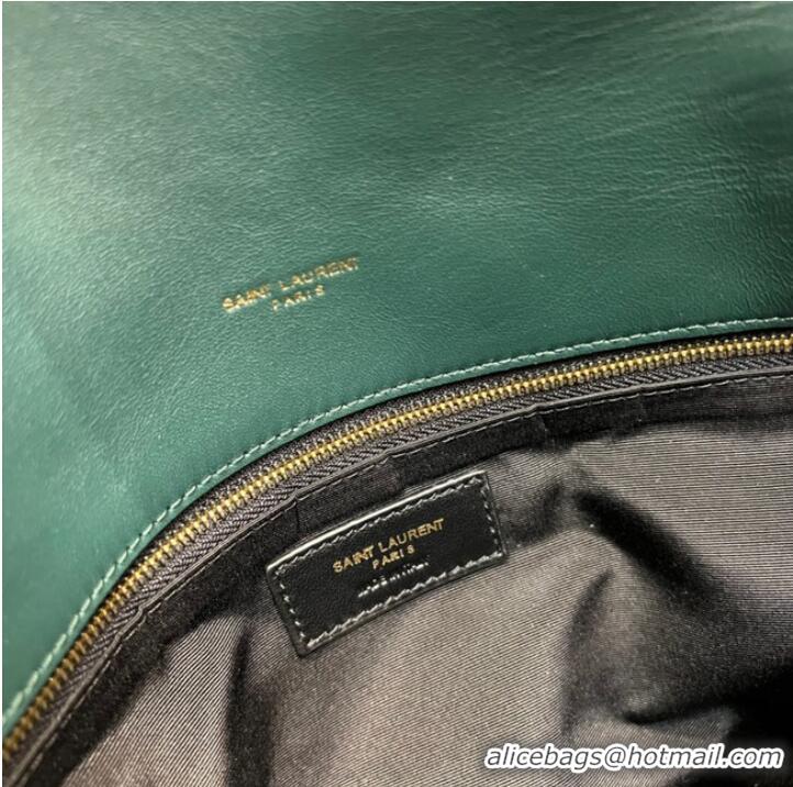 New Design Yves Saint Laurent LOULOU PUFFER MEDIUM BAG IN QUILTED CRINKLED MATTE LEATHER Y577475 blackish green