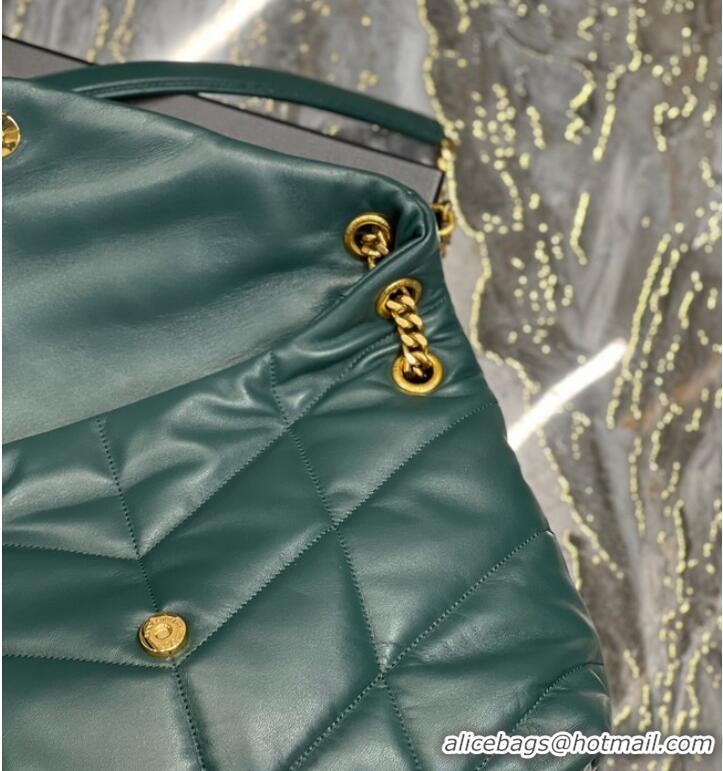 New Design Yves Saint Laurent LOULOU PUFFER MEDIUM BAG IN QUILTED CRINKLED MATTE LEATHER Y577475 blackish green