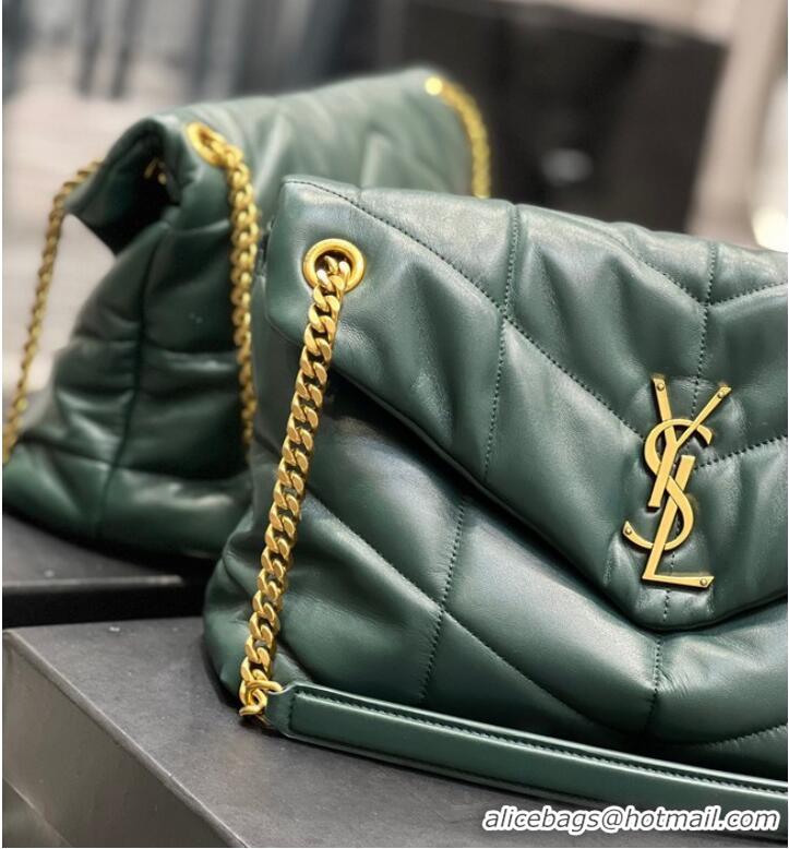 New Design Yves Saint Laurent LOULOU PUFFER MEDIUM BAG IN QUILTED CRINKLED MATTE LEATHER Y577475 blackish green