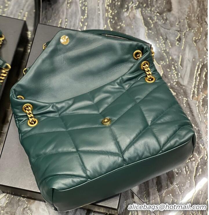 New Design Yves Saint Laurent LOULOU PUFFER MEDIUM BAG IN QUILTED CRINKLED MATTE LEATHER Y577475 blackish green