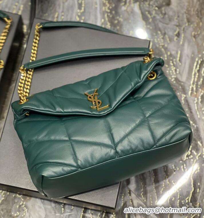 New Design Yves Saint Laurent LOULOU PUFFER MEDIUM BAG IN QUILTED CRINKLED MATTE LEATHER Y577475 blackish green