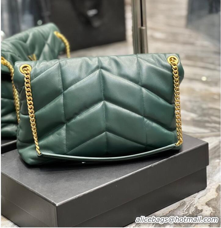 New Design Yves Saint Laurent LOULOU PUFFER MEDIUM BAG IN QUILTED CRINKLED MATTE LEATHER Y577475 blackish green