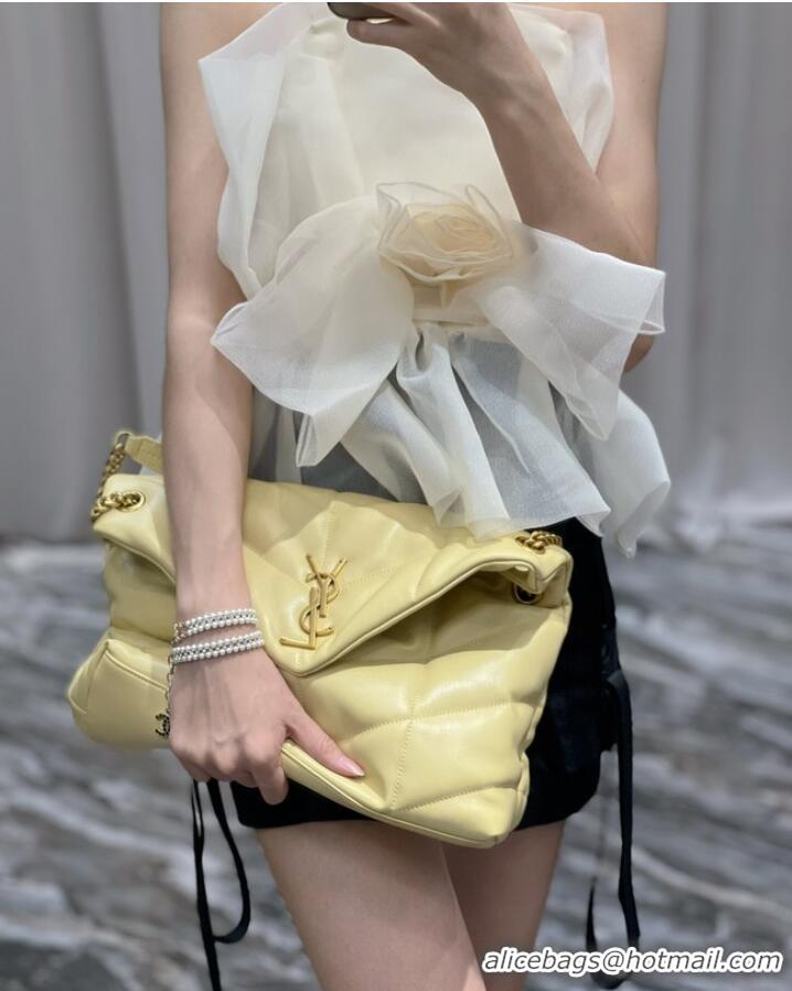 Top Grade Yves Saint Laurent LOULOU PUFFER MEDIUM BAG IN QUILTED CRINKLED MATTE LEATHER Y577475 yellow