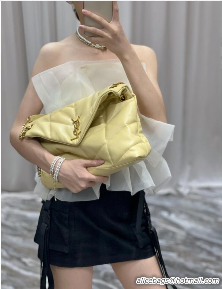 Top Grade Yves Saint Laurent LOULOU PUFFER MEDIUM BAG IN QUILTED CRINKLED MATTE LEATHER Y577475 yellow