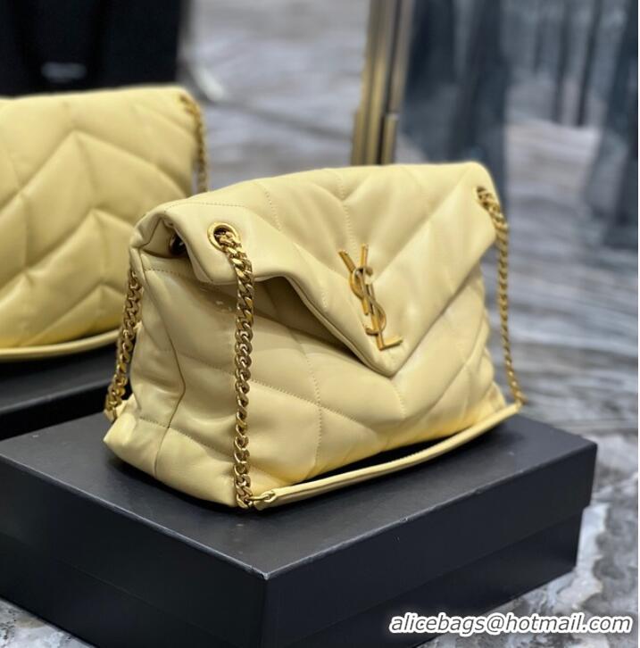 Top Grade Yves Saint Laurent LOULOU PUFFER MEDIUM BAG IN QUILTED CRINKLED MATTE LEATHER Y577475 yellow