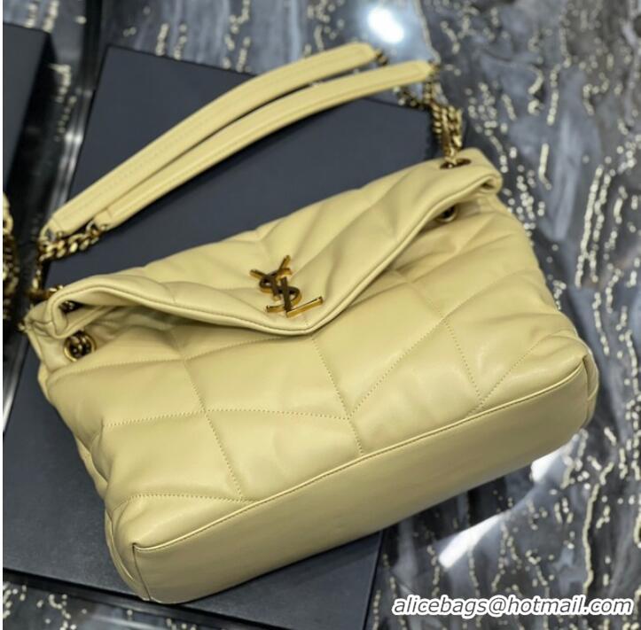 Top Grade Yves Saint Laurent LOULOU PUFFER MEDIUM BAG IN QUILTED CRINKLED MATTE LEATHER Y577475 yellow