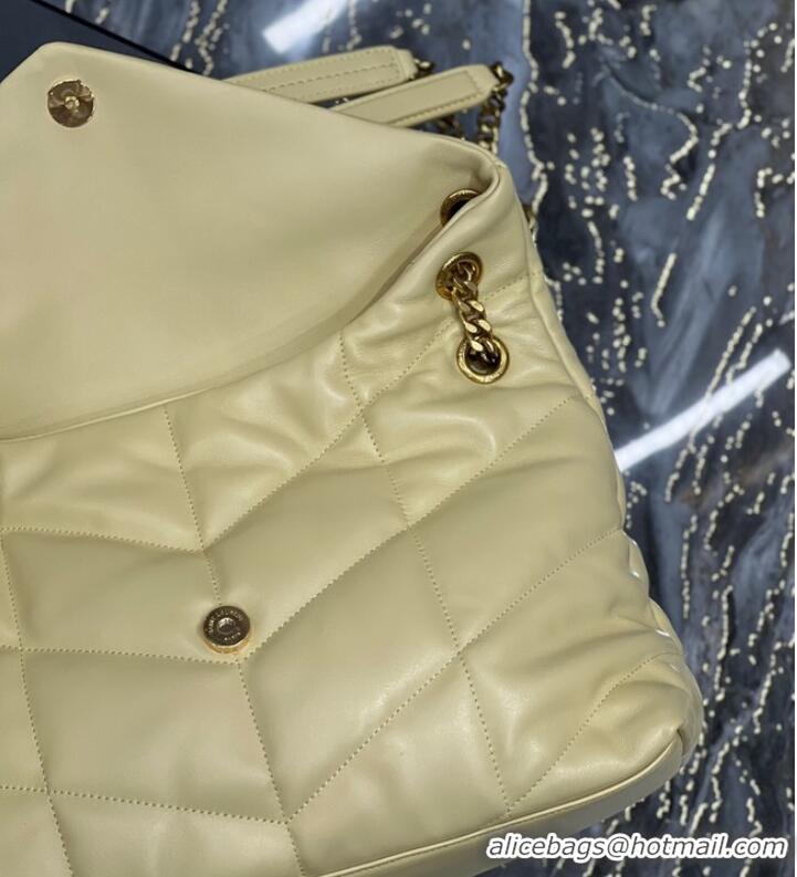 Top Grade Yves Saint Laurent LOULOU PUFFER MEDIUM BAG IN QUILTED CRINKLED MATTE LEATHER Y577475 yellow