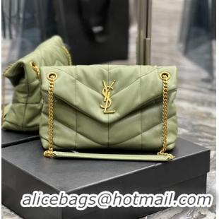 Cheapest Yves Saint Laurent LOULOU PUFFER MEDIUM BAG IN QUILTED CRINKLED MATTE LEATHER Y577475 LIGHT GREEN